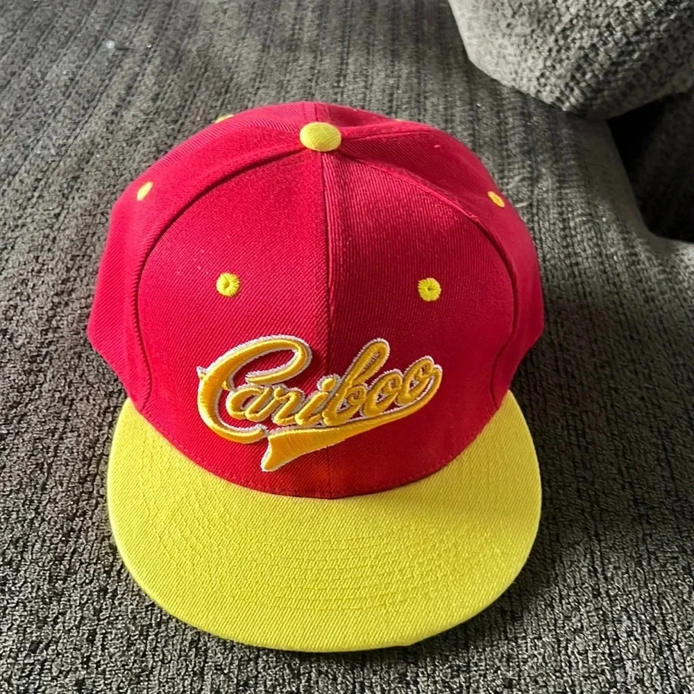 Cariboo Beer Red Yellow Snapback Flat Bill Hat Adjustable Cap